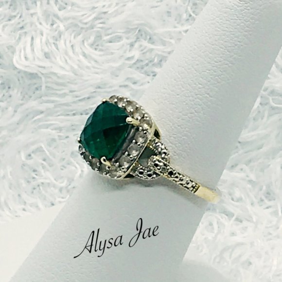 Emerald, White Topaz & Diamond Filigree Ring, 7 - Picture 6 of 13